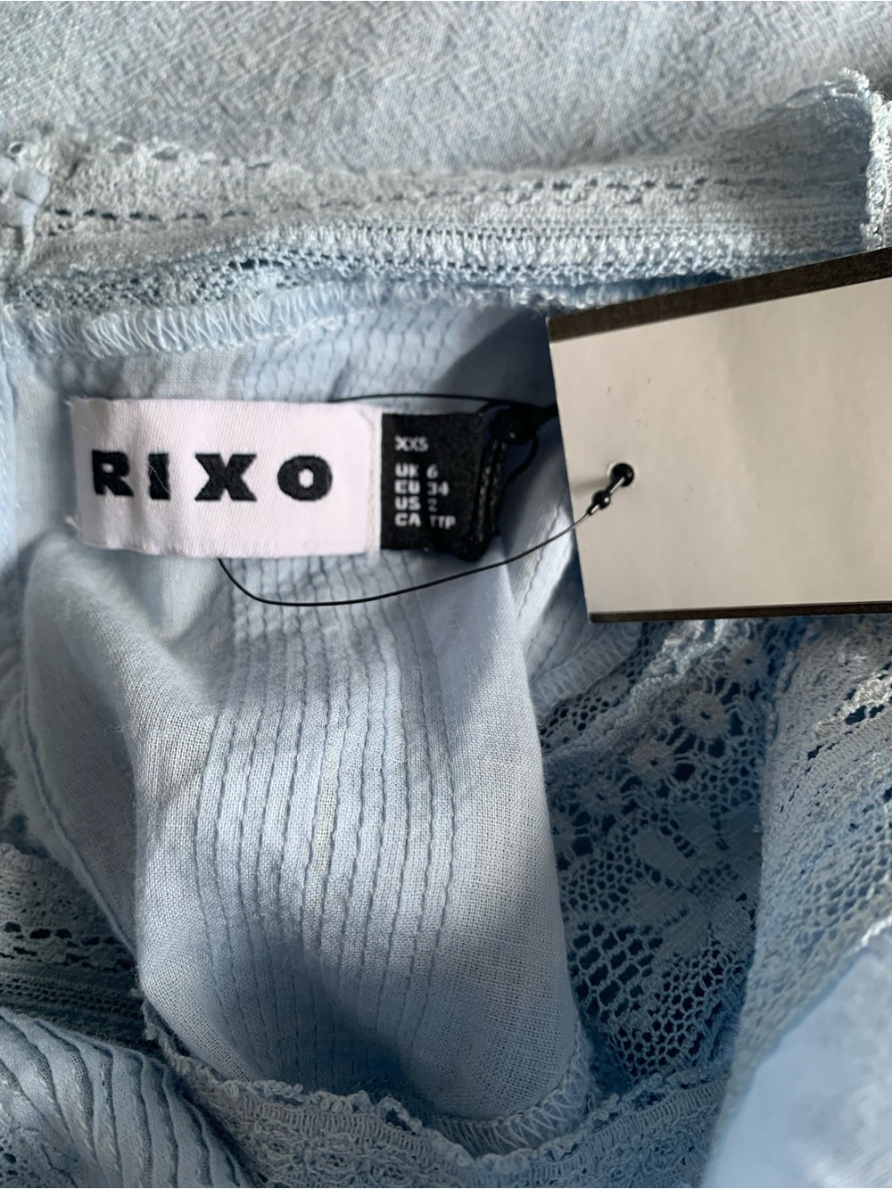 RIXO Rosa Crocheted Lace-Trim Light Blue 100% Cotton Maxi Dress NWT Size 2 - Picture 6 of 10